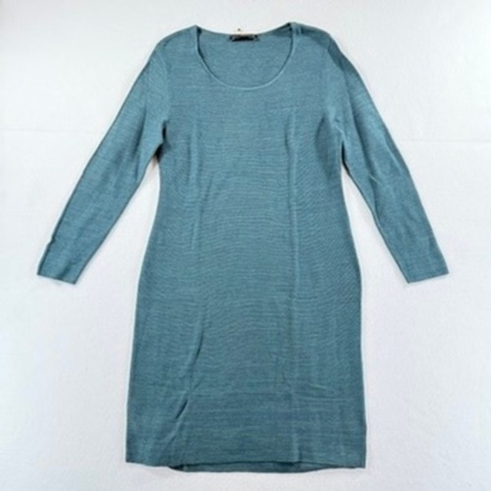 Peruvian Connection‎ Knit Dress Women Large Teal Blue Scoop Neck Quiet Luxury